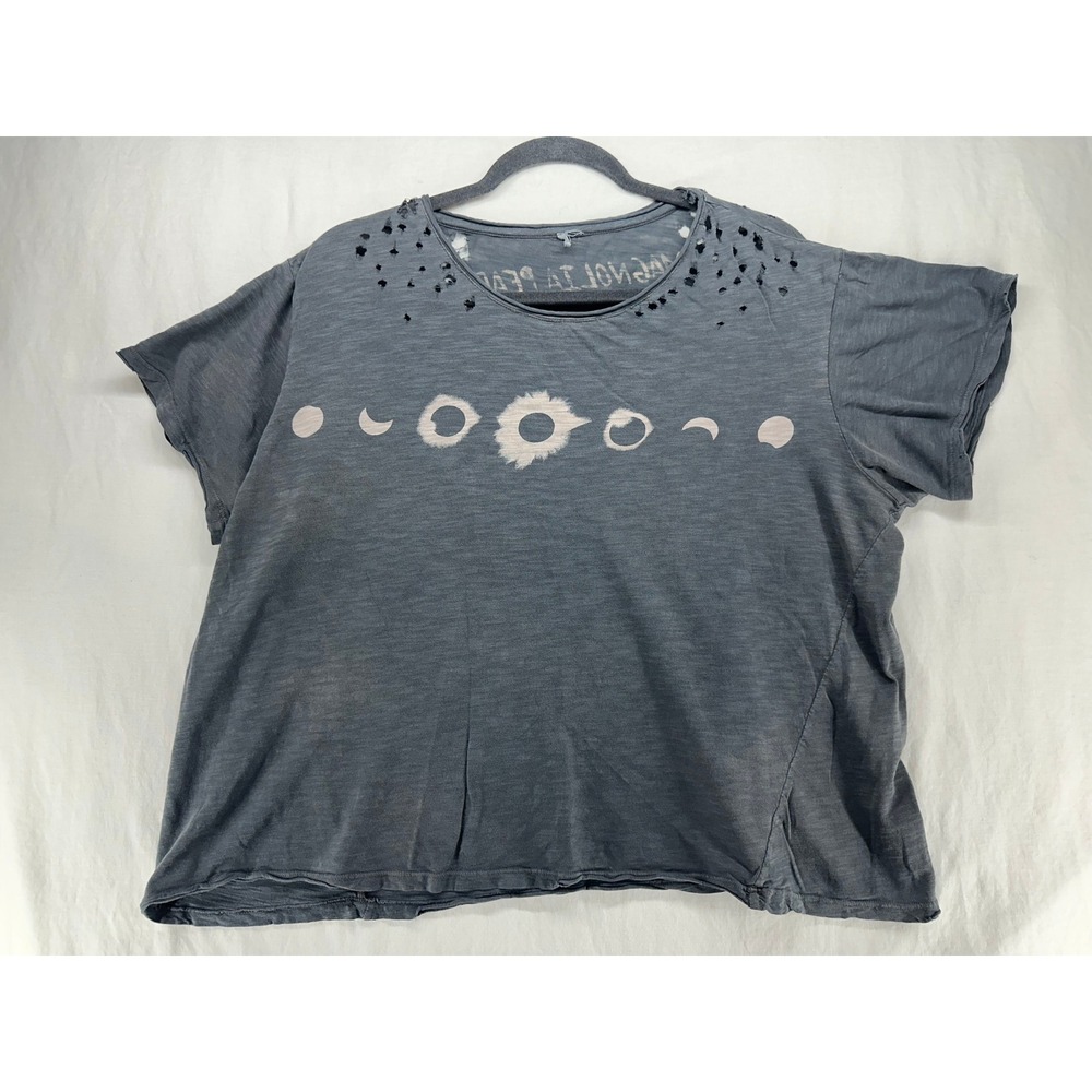 Magnolia Pearl Moon Phases Distressed Slub Cotton T-Shirt Grey Blue OS